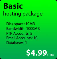 Basic hosting package: $4.99/mo