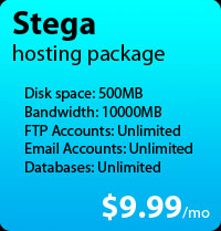 Stega hosting package: $9.99/mo